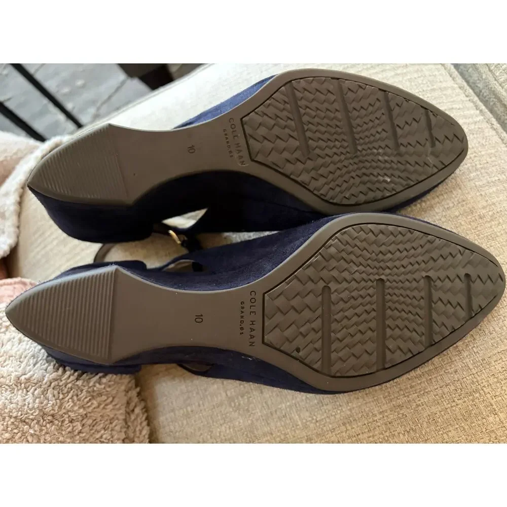 Cole Haan Kaelyn suede strappy block heel In Blue marine size 10 NEW